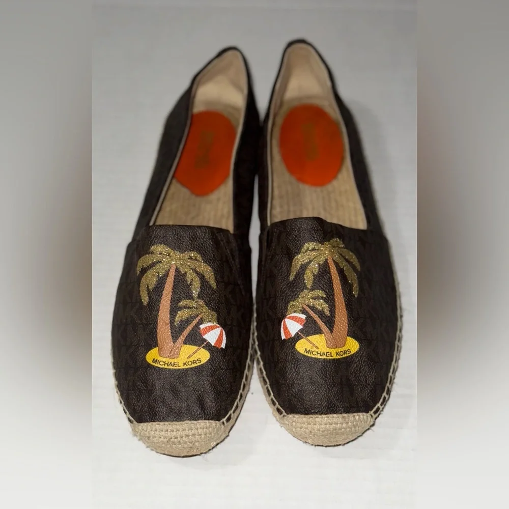 Michael Kors Brown Espadrilles with Glitter Palm Tree Design